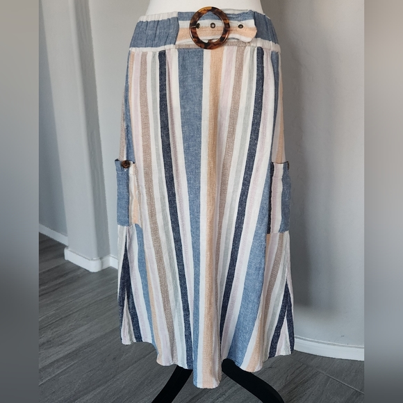 Marissa Olivia Linen Blend Maxi Long Skirt Striped Pockets MCM Vibe Sz M - Picture 1 of 14